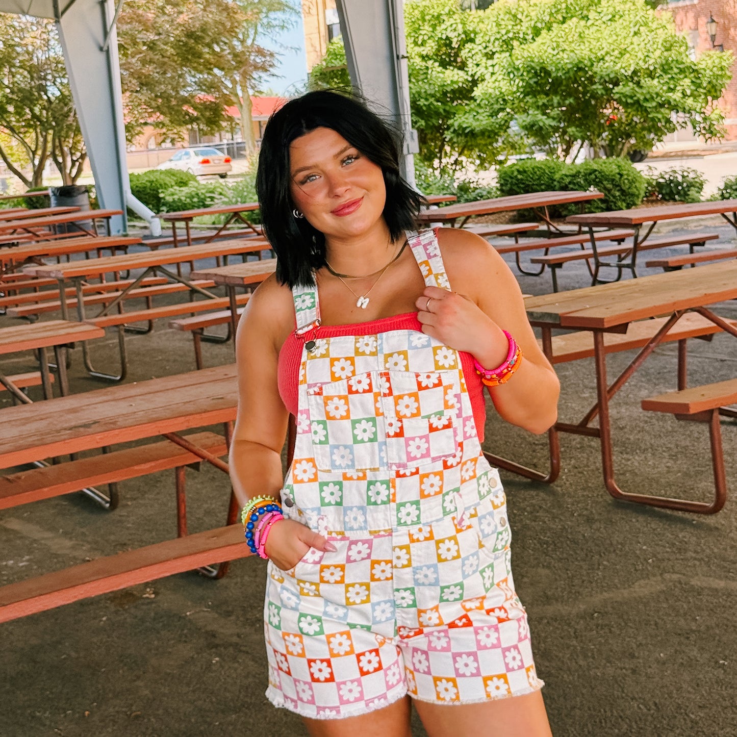 Floral Check Bibs
