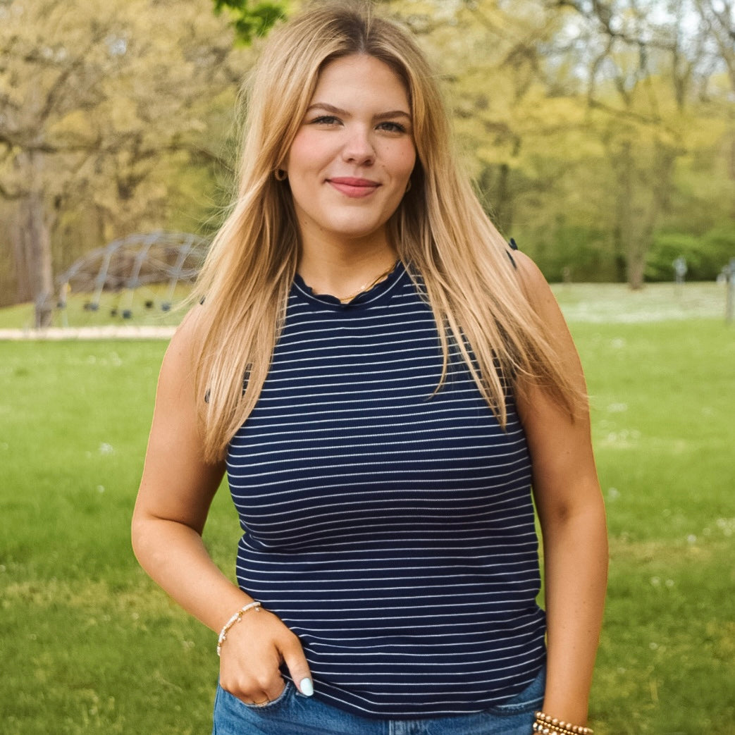 Ruffle Sleeve Stripe Tank