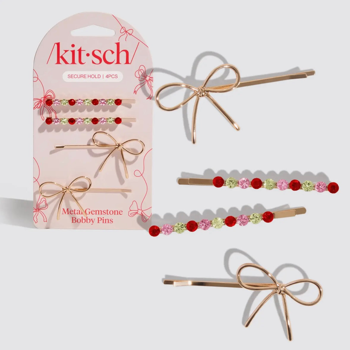 / Kit • sch / Holiday Gemstone and Bow Bobby Pins