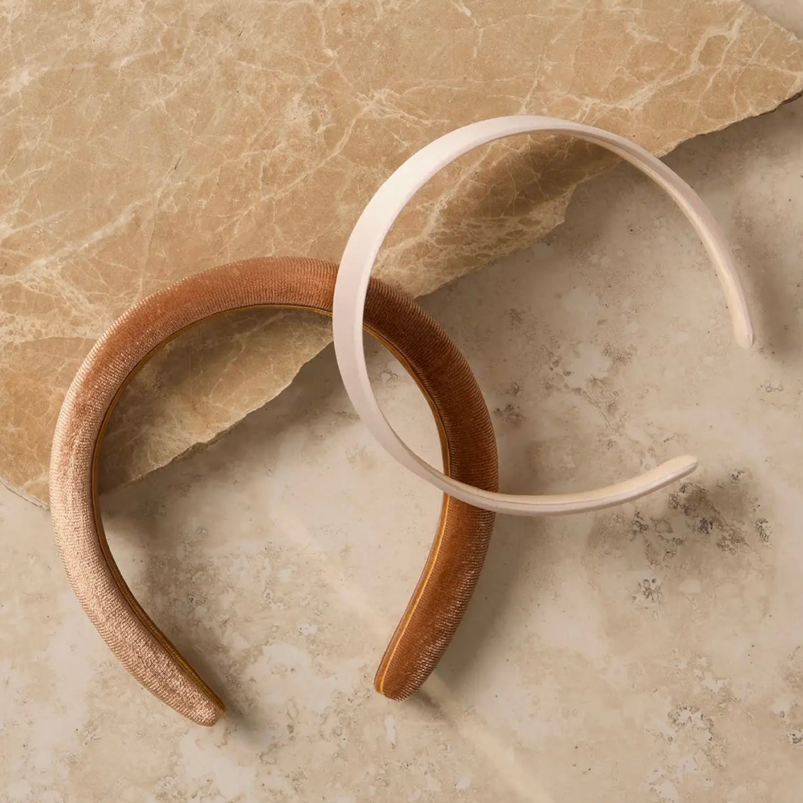 / Kit • sch / Cream & Camel Satin & Velvet Headbands