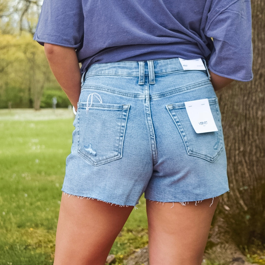Vervet By Flying Monkey Mid Rise Raw Distressed Hem Shorts