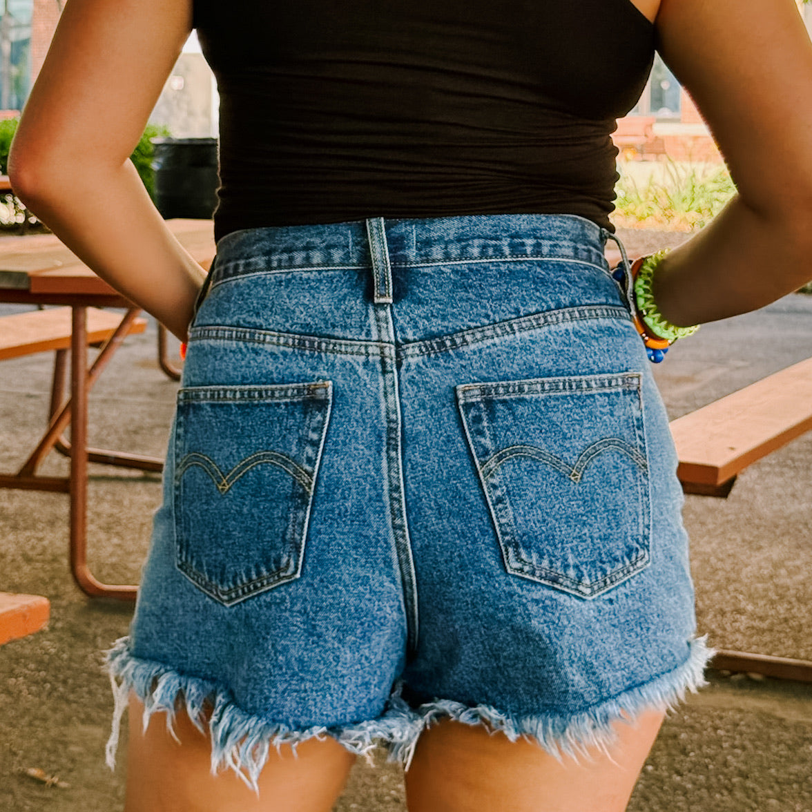 Distressed Mid-Rise Denim Shorts