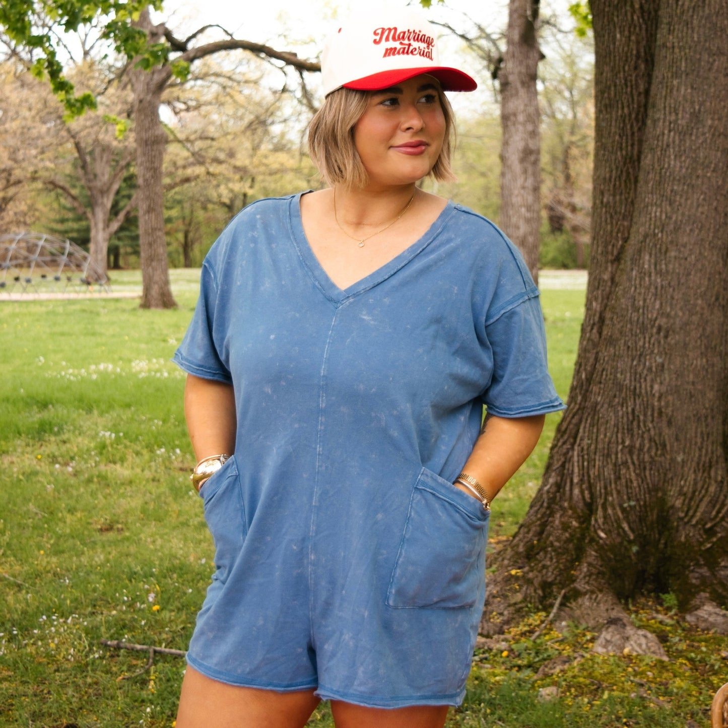 Mineral Washed Oversized Casual Knit Romper