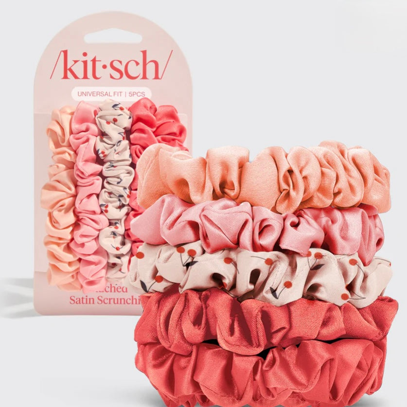 / Kit•sch / Cherry Blossom Ruched Satin Scrunchies-5pc