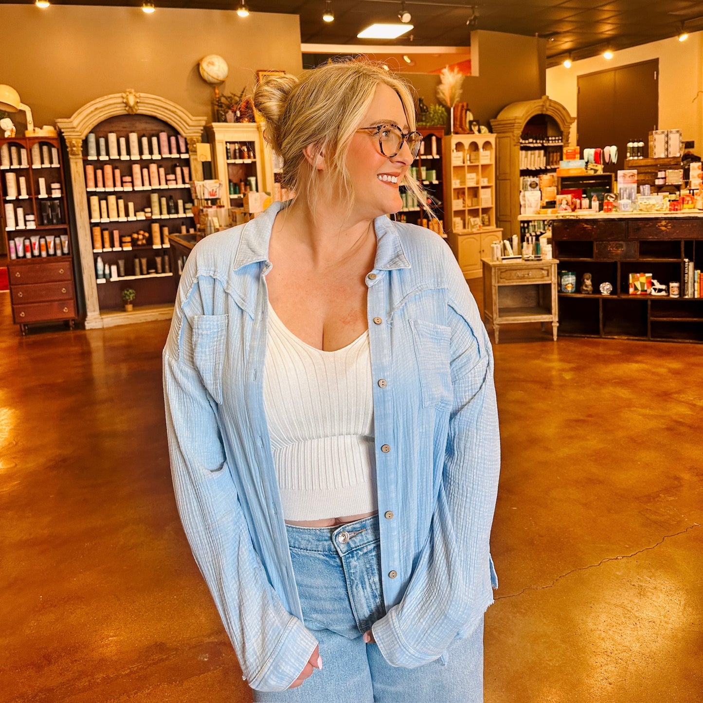 Mineral Washed Gauze Button Down Shirt