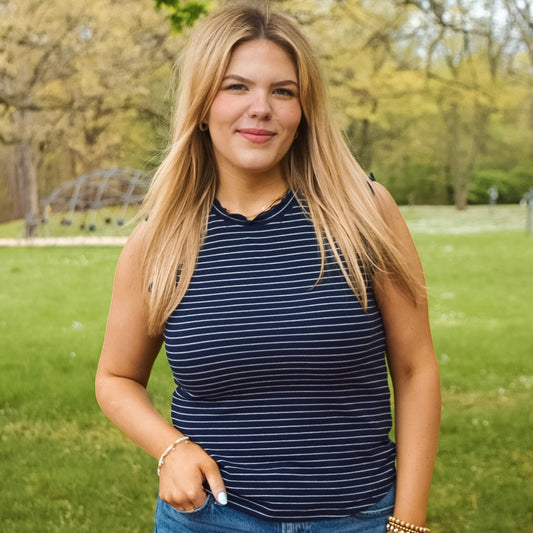 Ruffle Sleeve Stripe Tank