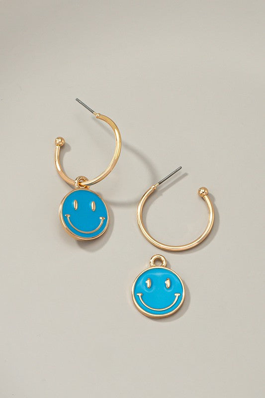 Smiley face charm hoop earrings