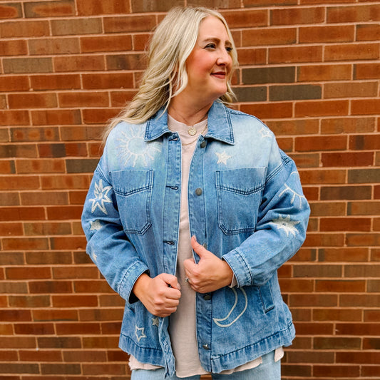 Oversized Embroidered Denim Jacket
