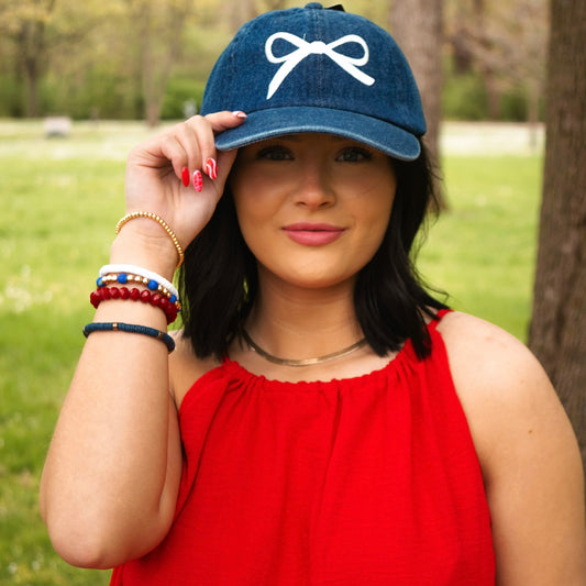 Embroidered Bow Denim Baseball Cap