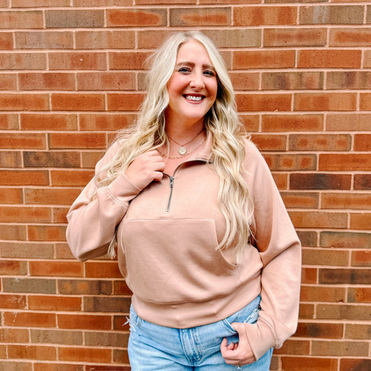 High Neck Half Zip Pocket Sweatshirt