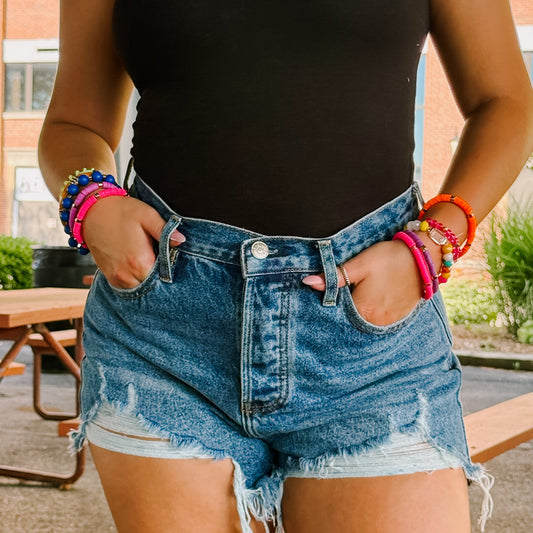 Distressed Mid-Rise Denim Shorts