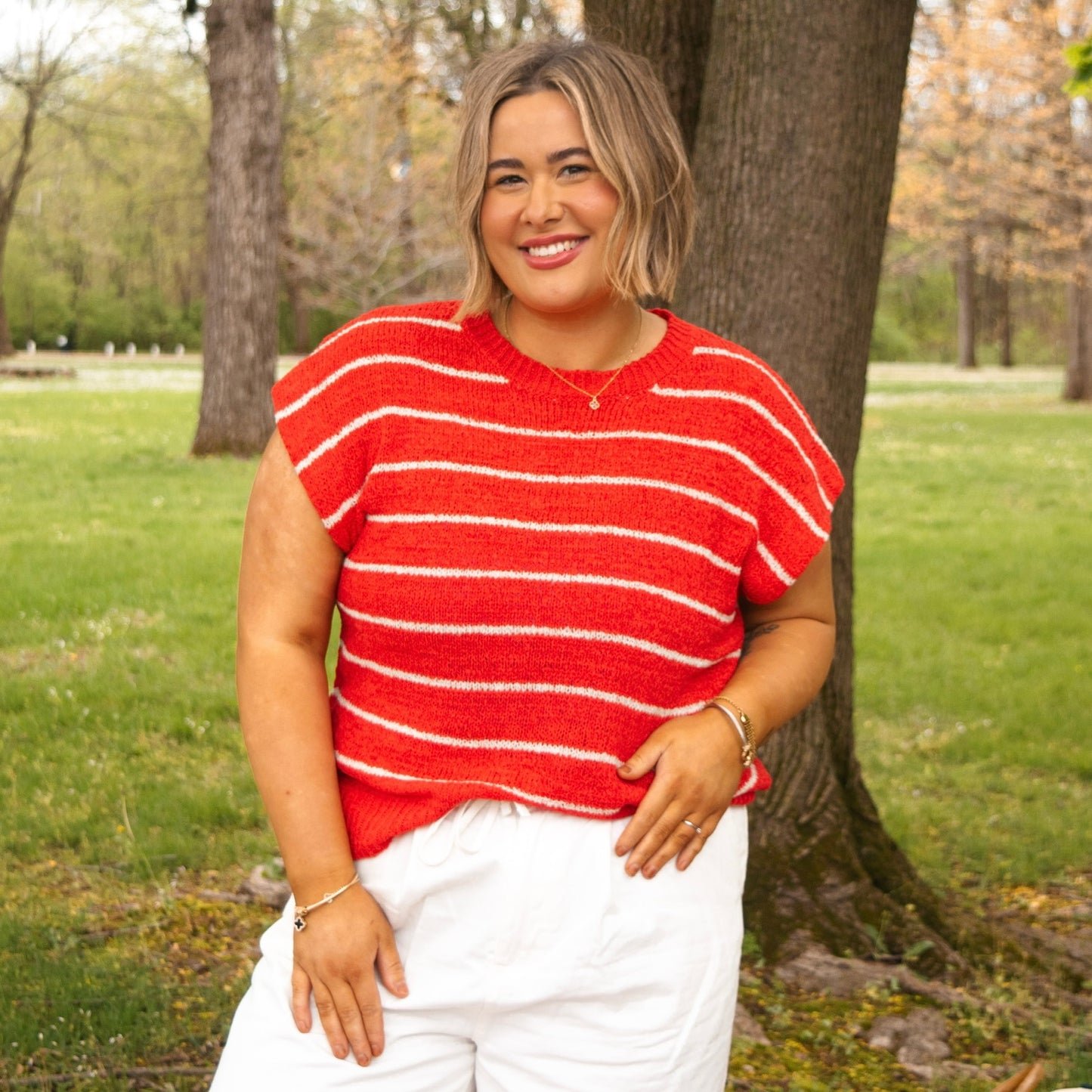 Striped Cap Sleeve Sweater