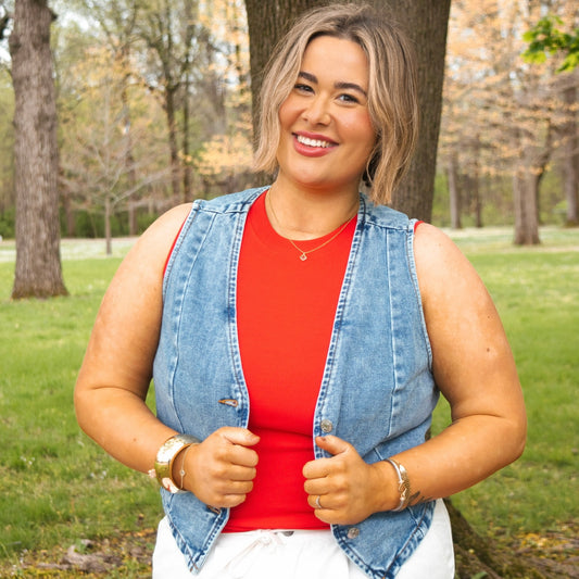 Cropped Button Denim Vest