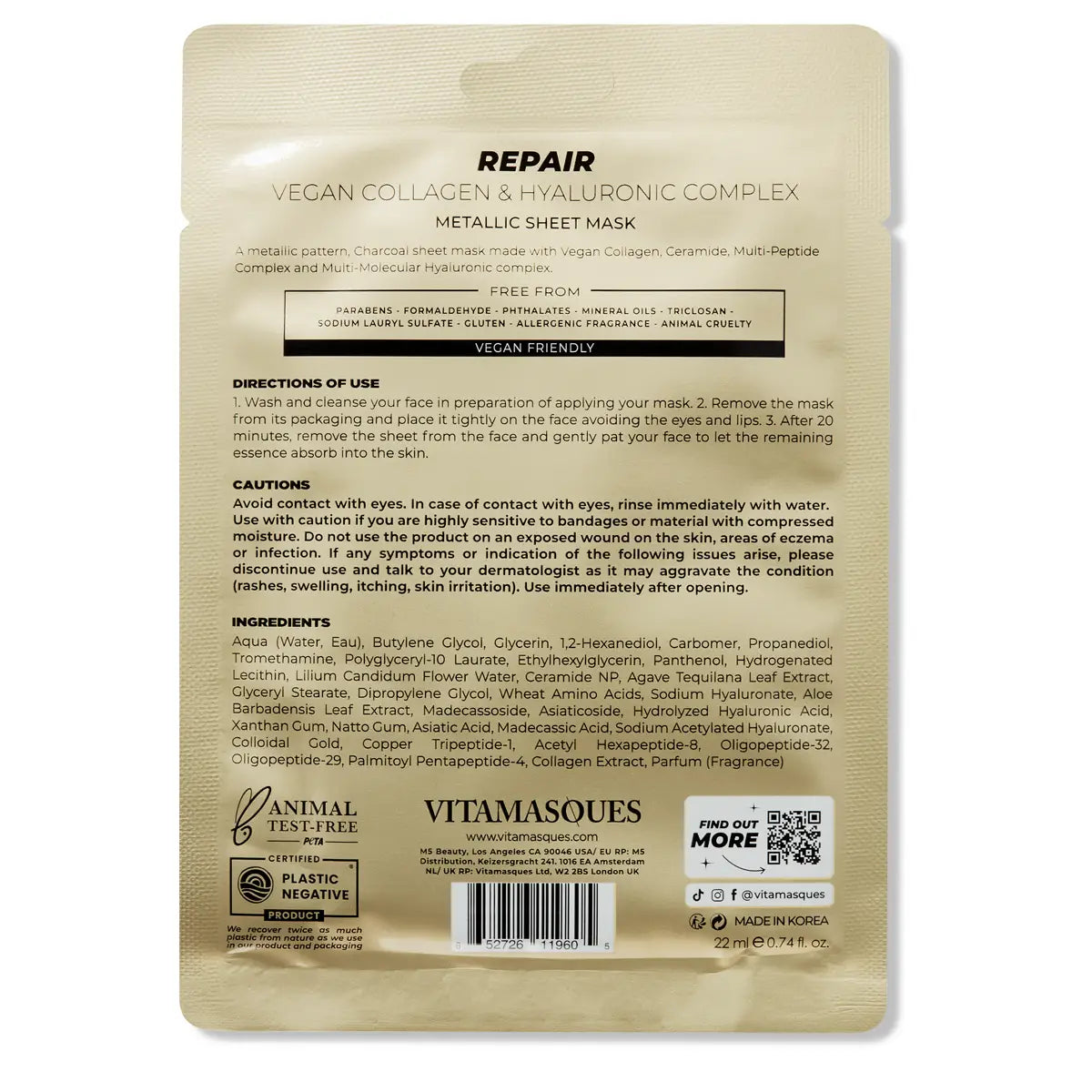 Repair Vegan Collagen & Gold Metallic Face Sheet Mask