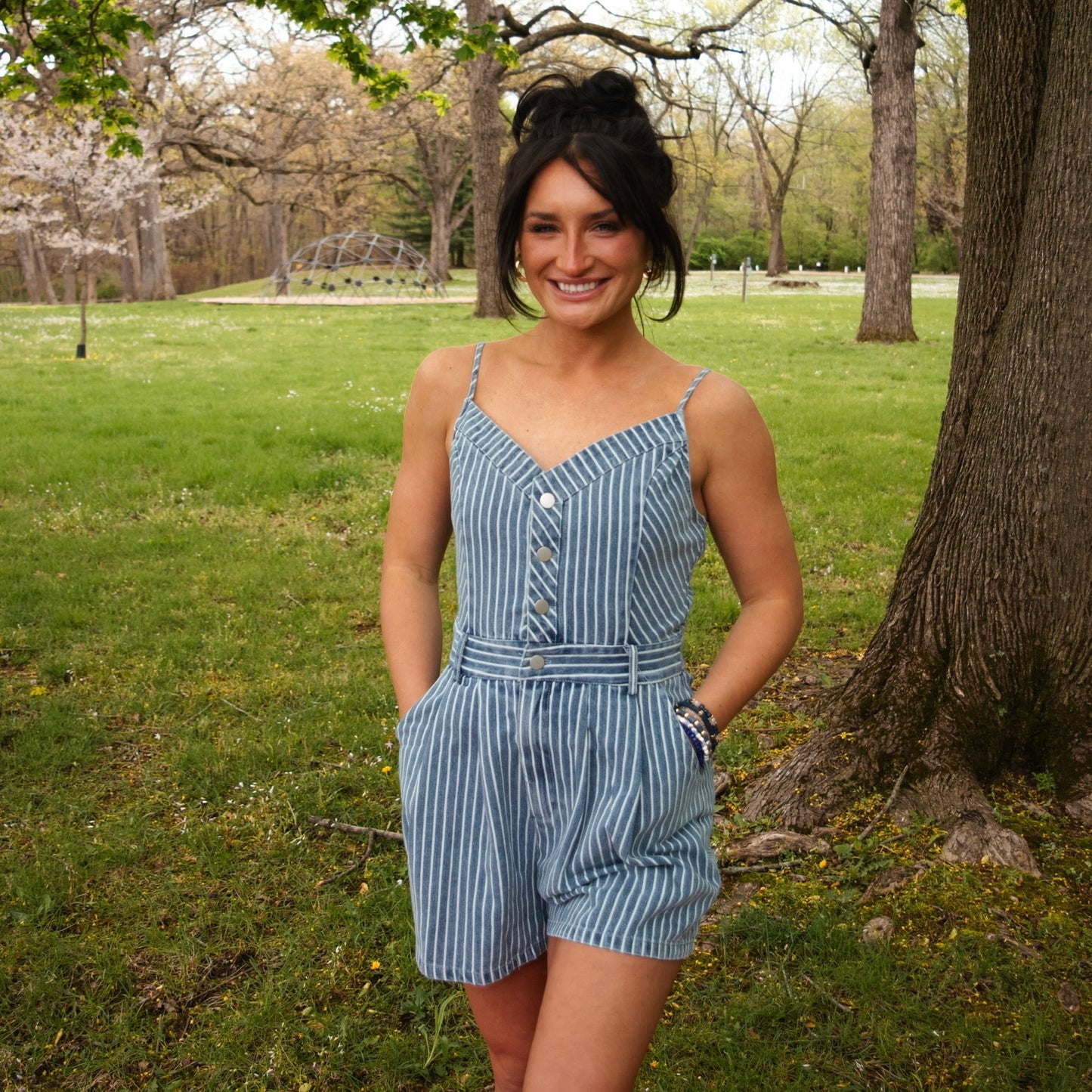 Striped Denim Romper